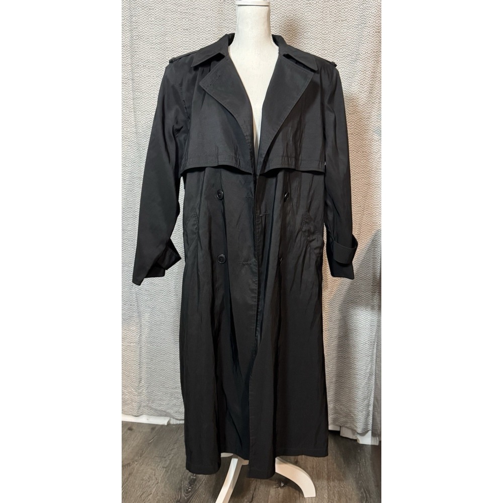 Forecaster Of Boston Black Button Trench Coat Polka Dot Lining 11/12 Petite